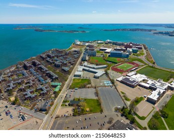BOSTON, USA - APR. 15, 2022: University of Massachusetts (UMass) Boston campus aerial view in Dorchester, Boston, Massachusetts MA, USA.