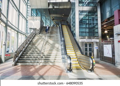 Boston, USA - April 24, 2017: Boston Subway (Massachusetts Bay Transportation Authority, MBTA). People Are Walking, Located In Boston, Massachusetts, USA.