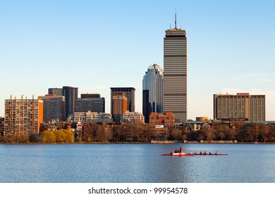 BOSTON, USA - APRIL 4: Harvard's Lightweight Crew practicing for a competitions against the Delaware team in the Charles River one week before the contest on April 4, 2012.