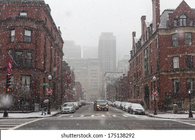 BOSTON, USA - FEB 05: The snowfall in Boston, 05 February, 2014, Boston, Masachusets, USA. The winter 2013-2014 in the USA was very cold