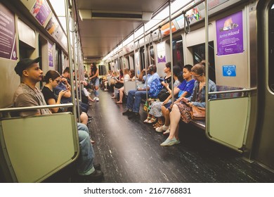 BOSTON, USA - JULY 14, 2019 : Passenger in Red line subway in Boston, USA.
