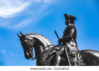 BOSTON, USA - JULY 15, 2019 : George Washington Equestrian Statue at Public Garden in Boston, Massachusetts.