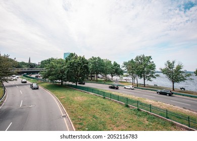BOSTON, USA - JULY 17, 2019 : Traffic at Charles River esplanade in Boston, MA, USA.
