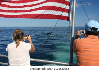 Boston, USA - July 20 2006: Visitors Are Taking The Whale Watching Cruise At The Coastal Line Of Boston.