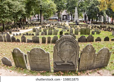 BOSTON, USA - JUNE 1: Granary Burying Ground in Boston, MA, USA founded in 1660 is a sightseeing of the Freedom Trail that shelters the bodies of James Otis and Paul Revere as seen on June 1, 2013.