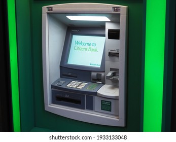 Boston, USA - June 15, 2019: Image Of A Citizens Bank ATM.