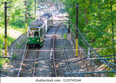 Boston, USA - June 22 2018: An MBTA 