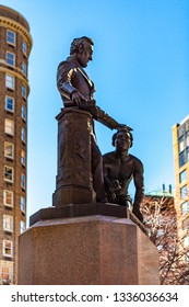 Boston, USA- March 01, 2019: The Emancipation Memorial, Also Known As The Freedman's Memorial Or The Emancipation Group, And Sometimes Referred To As The 