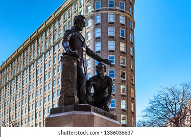 Boston, USA- March 01, 2019: The Emancipation Memorial, Also Known As The Freedman's Memorial Or The Emancipation Group, And Sometimes Referred To As The 