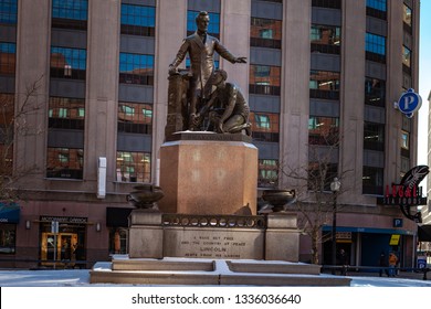 Boston, USA- March 01, 2019: The Emancipation Memorial, Also Known As The Freedman's Memorial Or The Emancipation Group, And Sometimes Referred To As The 