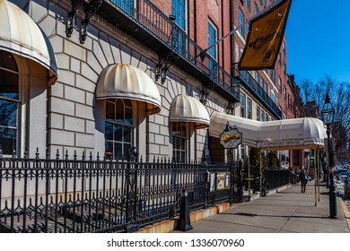 Boston, USA- March 08, 2019:  The popular 1980s sitcom Cheers made the Beacon Hill bar the most famous bar in Boston, maybe in all of the United States
