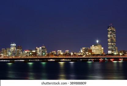 Boston, USA - March 12, 2016: Boston Skyline Showing Charles River and Prudential Building at Sunset After Sunset, Boston, Massachusetts