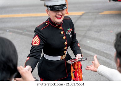 Boston, USA - March 20, 2022: The 2022 St. Patricks Day Parade In Boston