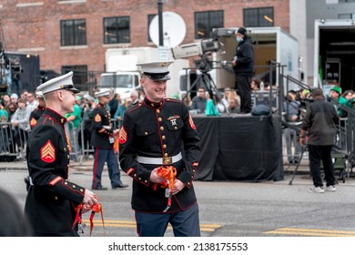 Boston, USA - March 20, 2022: The 2022 St. Patricks Day Parade In Boston