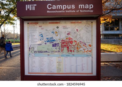 Boston, USA - November 2017: Campus Map At MIT Campus Entrance.