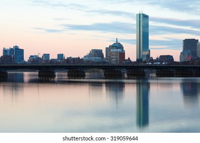 Boston, USA - November 25, 2014: Boston Skyline Showing Charles River and John Hancock Building at Sunset 