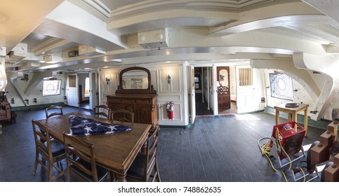 BOSTON, USA - SEP 13, 2017: Inside Famous USS Constitution, Boston, USA In The Harbor. Every Year At Independence Day The Ship Sails Again In Boston Harbor.