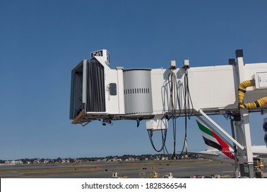 Boston, USA - September 11, 2017: Passenger Bridge At International Airport  In Boston, USA.