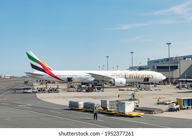 Boston, USA - September 11, 2017: Emirates Aircraft At Terminal At Boston Logan International Airport, USA.