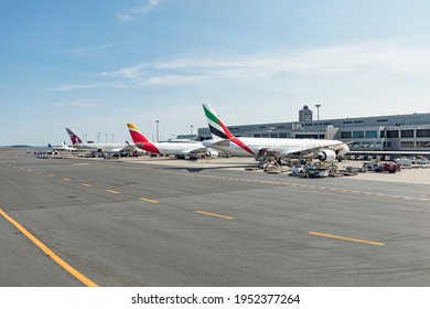 Boston, USA - September 11, 2017: Emirates Aircraft At Terminal At Boston Logan International Airport, USA.