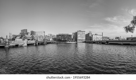 Boston, USA - September 12, 2017: pier with historic building of the harbor site where the Boston tea party took place. The Boston Tea Party was a political protest by the Sons of Liberty.