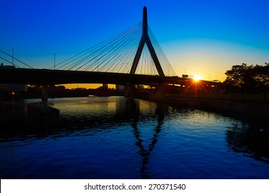 Boston Zakim bridge sunset in Bunker Hill Massachusetts USA