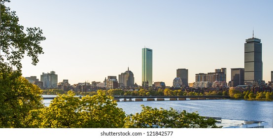 Boston's Back Bay skyline and Charles River in the afternoon