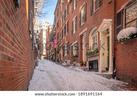 Boston's historic Acorn St in the snow