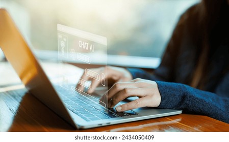 bot artificial intelligence open for customers. chatbot digital technology generates the information command prompt, smart robot conversation. concept of development of AI chat business communication