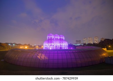 Botanic Garden In Curitiba At Night Time With Greenhouse