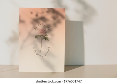 Botanical wedding house card with plant shadow template