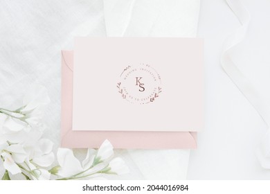 Botanical wedding invitation card with flower aerial view - Powered by Shutterstock