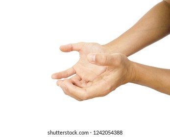 Both Hand Of Asian Man In Get Gesture The Thing From Giver Isolated On White Background