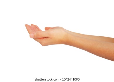 Both Hand Of Woman Reach Out For Give Or Get Something Isolated On White Background