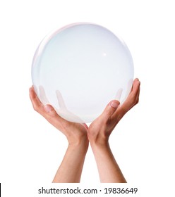 Both Hands Holding Up A Translucent Ball