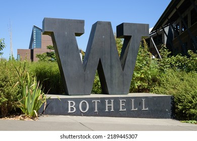 Bothell, WA, USA - August 08, 2022; Block W sign at University of Washington Bothell Campus