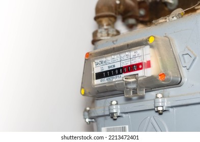 Botosani, Romania - October 12 2022: Analog Screen Of Household Natural Gas Meter. Utility Bills, Consumption Of Gas For Heating Home, Energy Costs, Symbolic Image.
