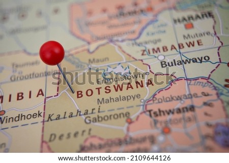 Botswana marked on map, Africa