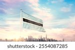 Botswana Pakistan national flag waving with skyline and buildings. A beautiful view of flag with modern skyline. Botswana national flag for independence day.