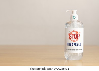 A Bottle Of 70% Alcohol-based Gel Hand Sanitizer With Graphic Label 