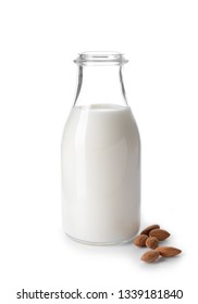 Bottle Of Almond Milk On White Background