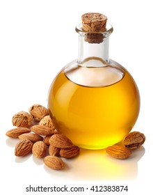 Bottle Of Almond Oil Isolated On White Background