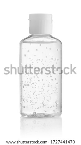 Bottle of antiseptic hand gel isolated on white background.