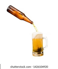 Bottle Beer Pouring On Glass Isolated On White Background Object Food And Drink Beverage Object Design