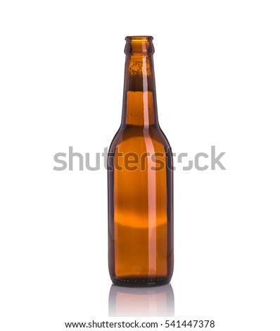 Bottle of beer without cap. Studio shot isolated on white background