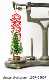 Bottle Brush Christmas Tree On Vintage Balance Beam Scale