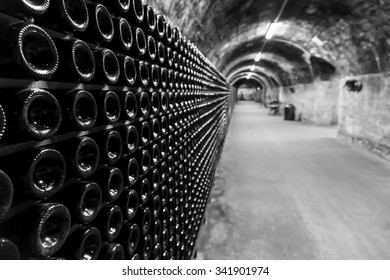 Bottle Of Champagne In The Cellar