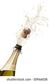 Bottle Of Champagne Popping Its Cork And Splashing