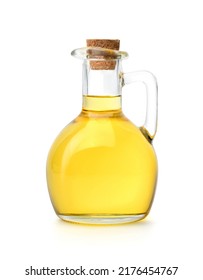 Bottle of cooking oil with cork cap isolated on white background. Clipping path.