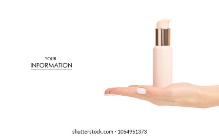 The Bottle Cosmetic Cream Lotion In Hand Cosmetology Beauty Pattern On White Background Isolation